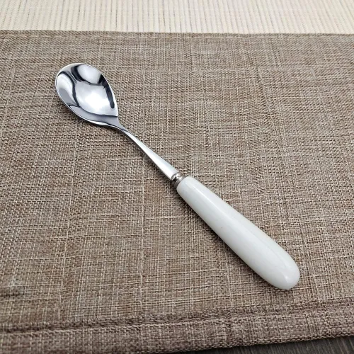 Miniatura 3 de 2 cucharaditas de acero inoxidable con mango de cerámica blanca (SUS304) de 5.5 pulgadas