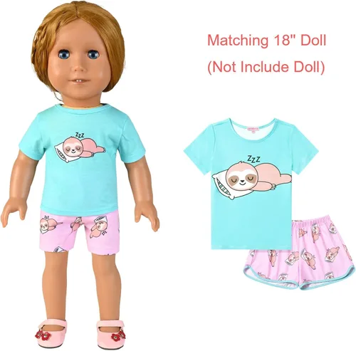 Miniatura 7 de CHILDRENSTAR Pijamas de verano a juego para niñas y muñecas, conjunto de pijamas de manga corta
