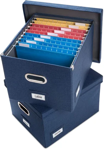 Miniatura 29 de PRANDOM Caja Organizadora de Archivos - Juego de 2 Cajas Plegables Decorativas de Lino para Almacenamiento de Archivos Colgantes con Tapas para Gris