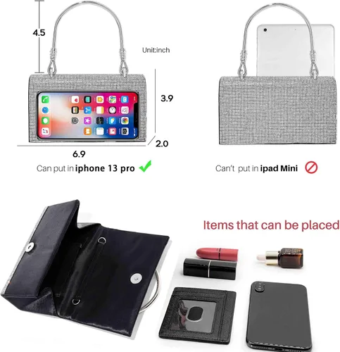 Miniatura 5 de Yokawe Bolso de mano con diamantes de imitación para mujer bolso de noche con cristales brillantes para bodas fiestas bailes cócteles