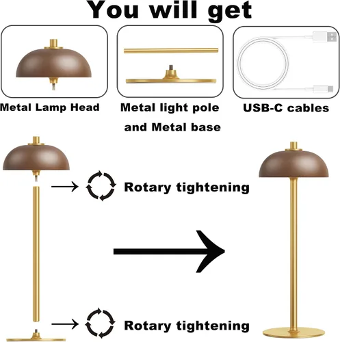 Miniatura 8 de Lámpara de mesa inalámbrica recargable – Lámpara de mesa con batería de 5000 mAh, 3 modos de color, luz de mesa LED de atenuación continua