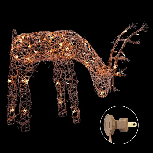 Miniatura 10 de Alpine Corporation Decoración de Césped de Reno Pastando de Ratán para Exteriores de 24 Pulgadas de Alto con Luces LED Blancas, Decoración de Patio