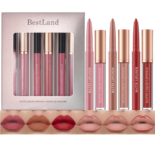 Miniatura 25 de BestLand Juego de 12 Labiales Líquidos Mate + Lápices Delineadores de Labios, Juego de Maquillaje de Labios de Un Solo Paso, Pigmento Aterciopelado