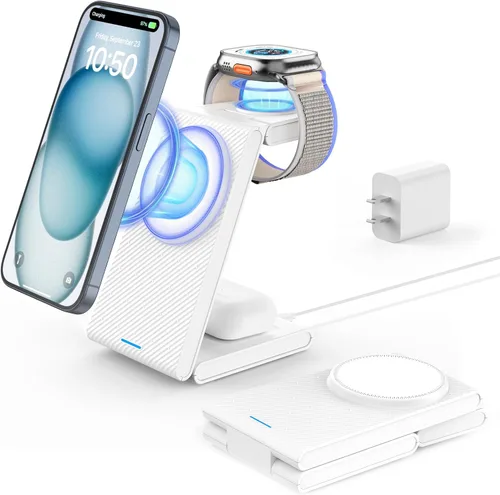 Miniatura 12 de Soporte de cargador inalámbrico, estación de carga inalámbrica rápida 3 en 1 para Apple Watch 11/9/8/7/6/SE/5/4/3/2, Airpods 3/2/Pro, iPhone Negro