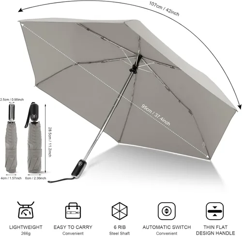 Miniatura 23 de LEAGERA Paraguas de viaje compacto para bolso, mango plano, impermeable para lluvia ligera