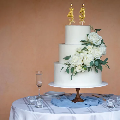 Miniatura 6 de Velas de cumpleaños número 34 y 43, velas doradas para pastel de 43 y 34 años, decoraciones de fiesta de cumpleaños, regalos para mujeres y hombres