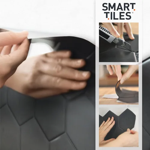 Miniatura 5 de SMART TILES Protector contra salpicaduras para despegar y pegar, 5 hojas de 9 x 9 pulgadas, adhesivo 3D para cocina, baño, azulejos de pared