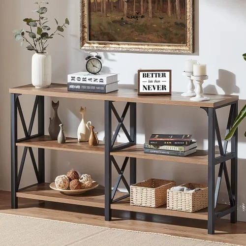 Miniatura 12 de IBF Mesa consola negra, moderna mesa de sofá detrás del sofá, mesa de entrada industrial para pasillo, sala de estar, mesa de entrada de metal