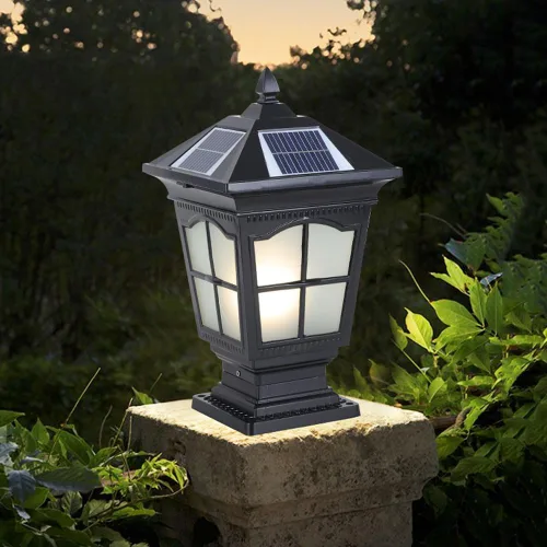 Luces solares de columna para exteriores, IP65, impermeables, externas, tricolor, atenuación, luces de poste de luz de poste de aluminio para patio