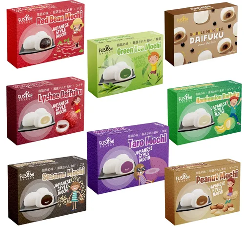 Paquete de 8 variedades de Mochi japonés: Té de leche Boba, Taro, Sésamo, Hamimelón, Lichi, Té verde, Maní y Frijol rojo en caja de regalo de Fusion