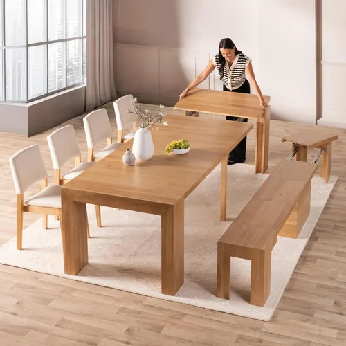 Miniatura 22 de Transformer Table - Mesa de comedor extensible de madera maciza, asientos 2-12, mesa de comedor expandible, muebles que ahorran espacio, muebles