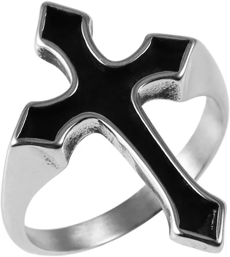 Miniatura 5 de HZMAN Anillo de cruz religioso de acero inoxidable cristiano unisex retro simple