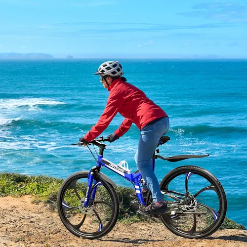Miniatura 9 de Outroad - Bicicleta de montaña plegable de 26 pulgadas, 21 velocidades, suspensión completa, bicicleta MTB de acero de alto carbono plegable, freno