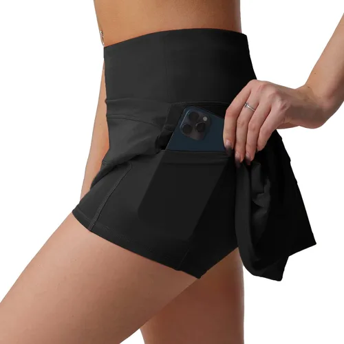 Miniatura 3 de Husnainna Falda pantalón plisada de cintura alta con bolsillos para tenis y golf para mujer, pantalones cortos incorporados para el entrenamiento