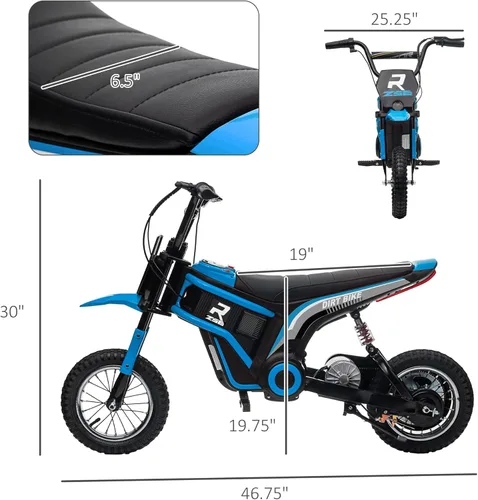 Miniatura 7 de Aosom Bicicleta Eléctrica de Tierra con Acelerador de Puño Giratorio, 24V 350W Motocicleta Eléctrica Todoterreno, Hasta 15 MPH con Freno, Bocina Azul