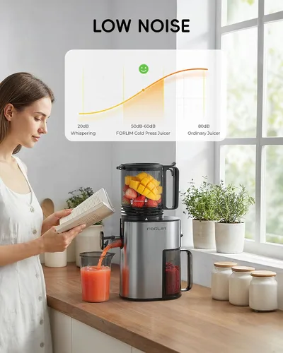 Miniatura 3 de FORLIM Exprimidor de prensa en frío, canal de alimentación grande de 5.2 pulgadas que se adapta a frutas enteras, máquina exprimidora de masticación
