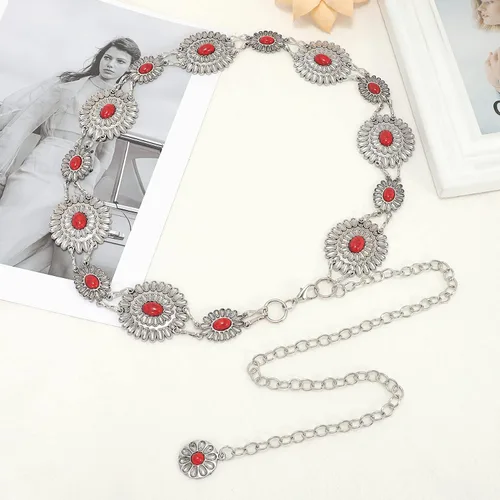 Miniatura 7 de WHIPPY Cinturón de cadena para mujer, correa de cadena de eslabones de metal, vaquera occidental, turquesa, para vestido