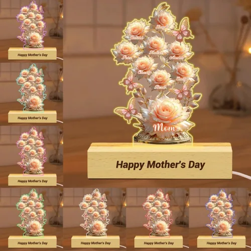 Miniatura 2 de Cada rosa contiene una pieza de tu lámpara de corazón, placa de rosa personalizada con nombre de 1 a 10 niños, luz LED personalizada para mamá, flor