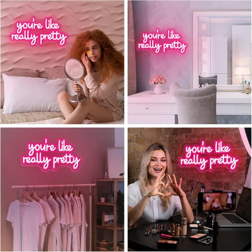 Miniatura 7 de Letrero de neón con texto en inglés "You're Like Really Pretty Neon", luces de neón rosas para dormitorio, regulables, para decoración de pared