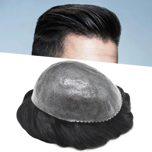 Miniatura 14 de LYRICAL HAIR Toupee for Men Human Hair Replacement System Injected Poly Skin Male Prothesis Durable PU Mens Hairpiece Wig 5"X7" #1 Jet Black 120%