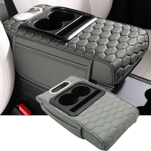 Miniatura 10 de Priprilod Almohada beige para reposabrazos de consola central de automóvil, espuma viscoelástica con portavasos y soporte para teléfono celular