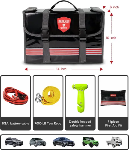 Miniatura 6 de Kit de emergencia para automóvil (126 piezas), regalo para padre, mujer, amigo, esencial de asistencia en carretera de primera calidad con cables