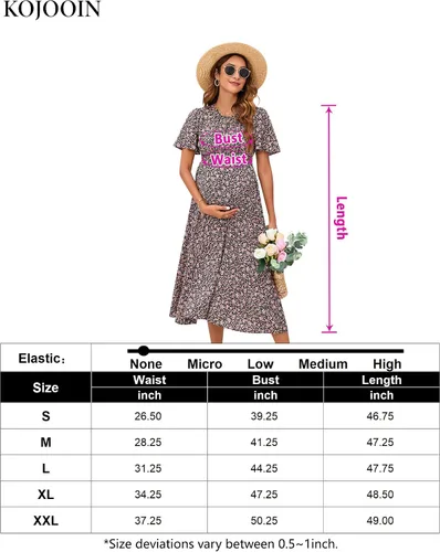 Miniatura 6 de KOJOOIN Vestido de maternidad bohemio con volantes de manga corta para mujer, vestido midi con cuello redondo fruncido floral para baby shower