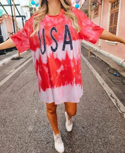 Miniatura 2 de Camisa de gran tamaño para mujer, diseño patriótico americano, cuello redondo, holgado, para el 4 de julio
