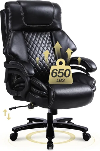 Silla de oficina grande y alta de 650 libras para personas pesadas, silla ejecutiva resistente de 650 libras con soporte lumbar ajustable, asiento
