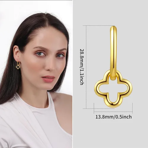Miniatura 6 de ToHeart Aretes de trébol de oro para mujer, aretes de aro de trébol de oro de 14 quilates, ligeros, aretes de trébol de cuatro hojas, regalos