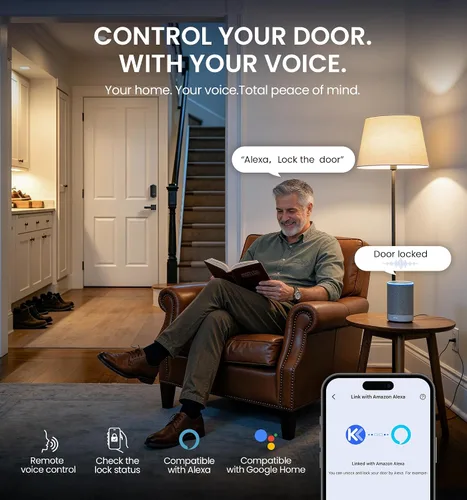 Miniatura 4 de Veise VE012W-H - Juego de cerradura inteligente WiFi para puerta delantera, WiFi integrado, control remoto de aplicación y control de voz, cerradura