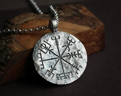 Miniatura 2 de Baldur Jewelry - Collar de brújula vikinga de plata de ley 925 con colgante Vegvisir Collar de joyería nórdica martillado a mano - Regalos vikingos