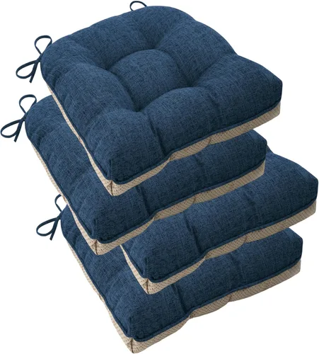 Miniatura 11 de ELFJOY Cojines para sillas de comedor de 18 x 18 x 3 pulgadas, juego de 4 cojines para sillas de cocina con lazos y respaldo antideslizante, cómodo