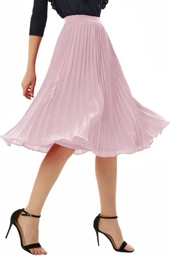 Miniatura 202 de GRACE KARIN - Falda plisada de gasa para mujer, con cintura alta y elástica, vuelo, corte acampanado y longitud por debajo de la rodilla