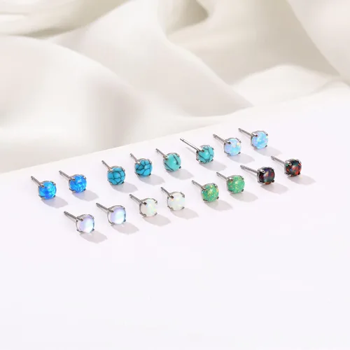 Miniatura 6 de Limerencia Aretes hipoalergénicos de titanio puro, ópalopiedra lunaojo de gatoturquesa azul, grado de implante, joyería delicada para orejas
