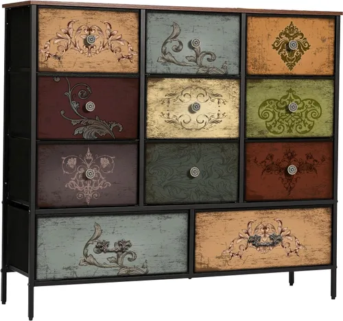 Miniatura 8 de VASICAR Cómoda de tela de 43.3 pulgadas de ancho para dormitorio, cómoda con 11 cajones profundos, soporte de TV con múltiples cajones, organizador