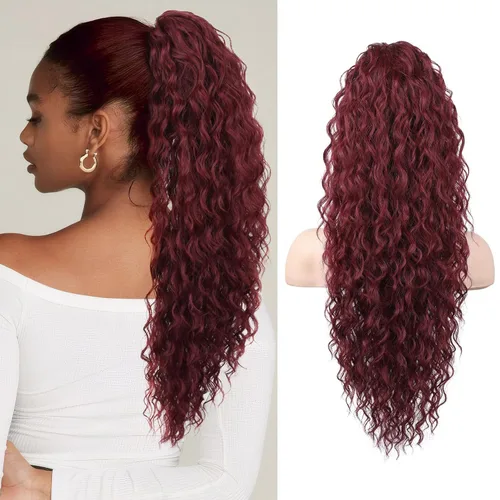 Miniatura 15 de SEIKEA Extensión de cola de caballo, cola de caballo falsa de 22" larga, ligera, rizada natural completa con cordón, extensión de cabello
