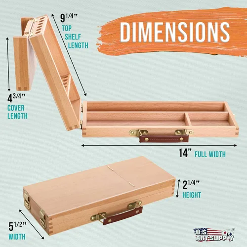 Miniatura 3 de U.S. Art Supply Caja de suministros multifunción para artistas con cierres de bloqueo, caja de arte de madera para suministros de artistas