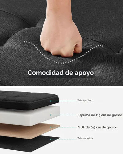 Miniatura 4 de SONGMICS Banco otomano de almacenamiento, reposapiés plegable con patas, 15 x 43 x 15.7 pulgadas, banco de extremo de cama, baúl de almacenamiento