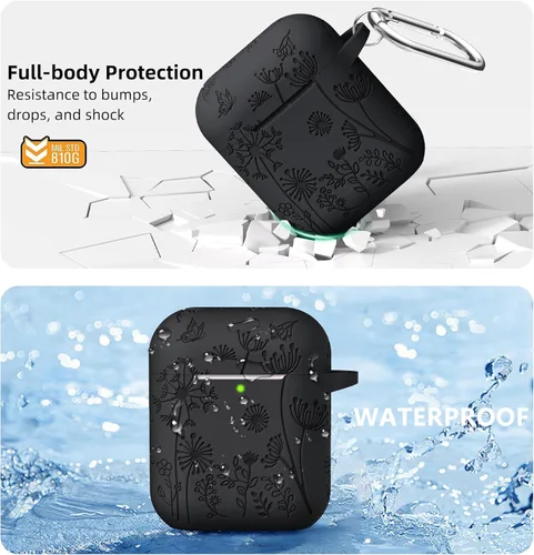 Miniatura 3 de Lerobo para Funda AirPod, Funda de 2ª y 1ª Generación, Funda Protectora Completa con Grabado de Flores Compatible con Funda de Carga Apple AirPod