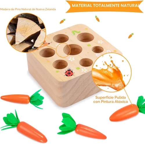 Miniatura 5 de Montessori Toys - Juguetes de Pascua para bebés de 1 a 3 años de edad, juguetes educativos de zanahoria de madera, rompecabezas de clasificación