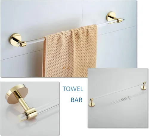 Miniatura 2 de Juego de accesorios de baño acrílico dorado – Juego de accesorios de baño Toallero de barra de toalla – Soporte de toalla de baño montado