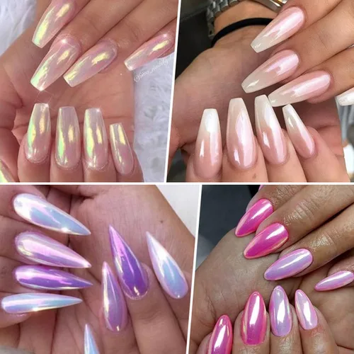 Miniatura 7 de 6 tarros de polvo de uñas cromado de sirena, aurora, brillo metálico, efecto espejo, pigmento, polvo iridiscente, polvo de arte de uñas para mujeres