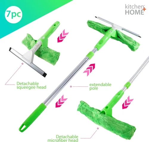 Miniatura 6 de Limpiacristales profesional 3 en 1. 2 Paños de microfibra con palo con extensible. Para vidrios y auto.