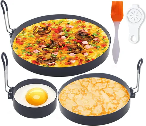 Juego de olla de huevos de acero inoxidable, anillo de tortilla de 8 pulgadas, anillo para panqueques de 6 pulgadas, anillo de huevo de plancha de 4