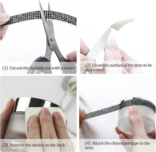 Miniatura 4 de Cinta de diamantes de imitación brillantes de 0.4 pulgadas para manualidades, tiras de cristal autoadhesivas, calcomanías de diamantes de imitación