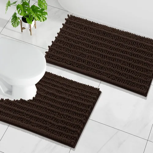 Miniatura 33 de Arotive Juego de 2 alfombras de baño de felpilla de lujo, extra suaves, absorbentes, peludas y alfombras de baño de contorno en forma de U