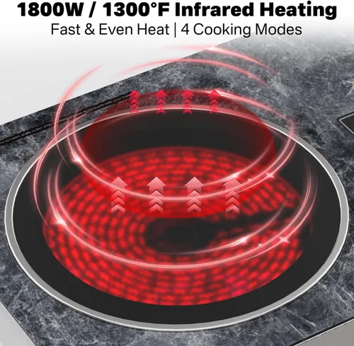 Miniatura 3 de Placa eléctrica de un solo quemador, Placa caliente infrarroja portátil, Estufa eléctrica de encimera, Control táctil y perilla, Temperatura