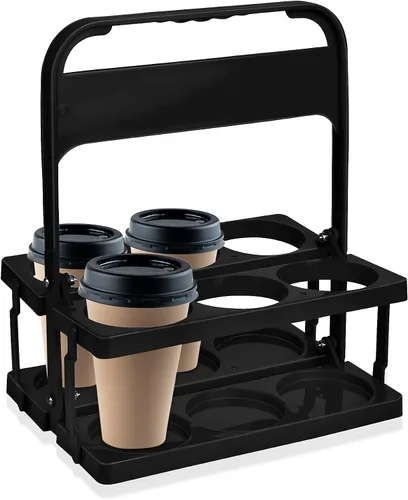 Portavasos portátil de plástico, portavasos plegable con asa, portador de bebidas de 6 agujeros plegable, ideal para conductores de automóvil Eats