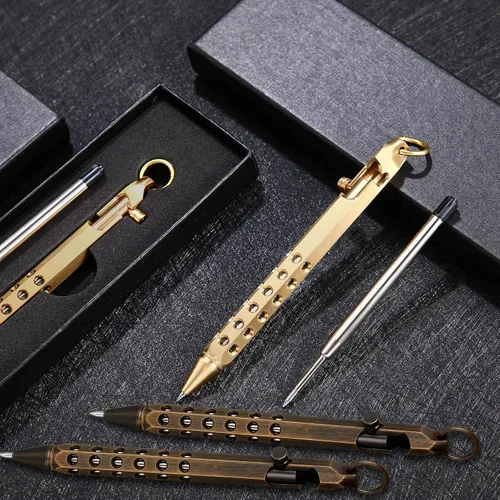 Miniatura 7 de Chinco Juego de 12 bolígrafos de acción con pernos, regalo para hombres, 4 bolígrafos hexagonales de latón macizo, 8 recambios de tinta, bolígrafo